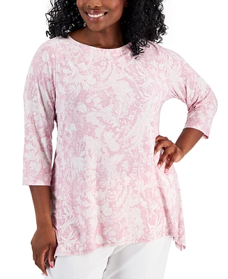 Jm Collection Plus Size 3/4-Sleeve Jacquard Swing Top, Created for Macy's