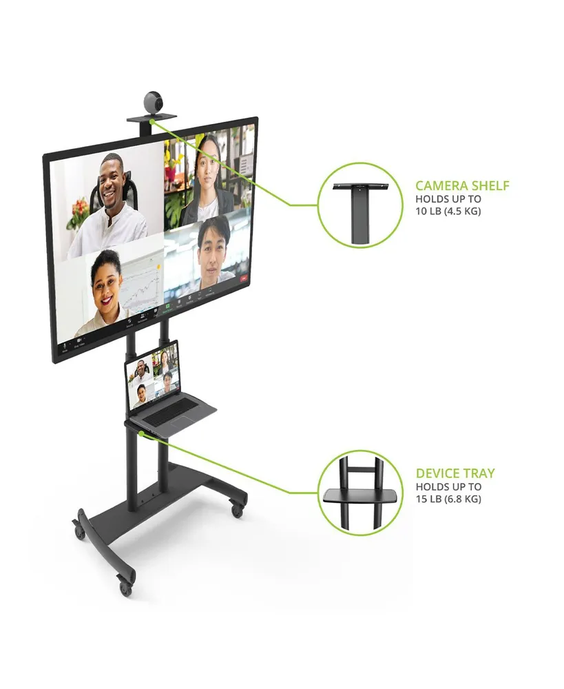 Kanto MTM86PL Height-Adjustable Rolling Tv Stand for 55" - 86" TVs with Device Tray and Webcam Shelf