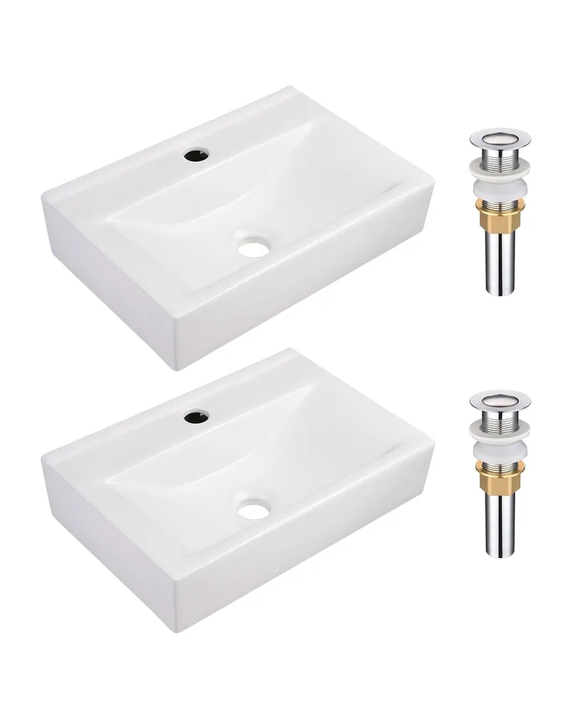 Aquaterior 18" Rectangle Bathroom Vessel Sink Pop up Drain Ceramic Basin 2 Pack