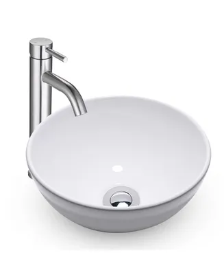 Aquaterior Round Ceramic Vessel Sink Kit Bathroom Single Handle Faucet Drain