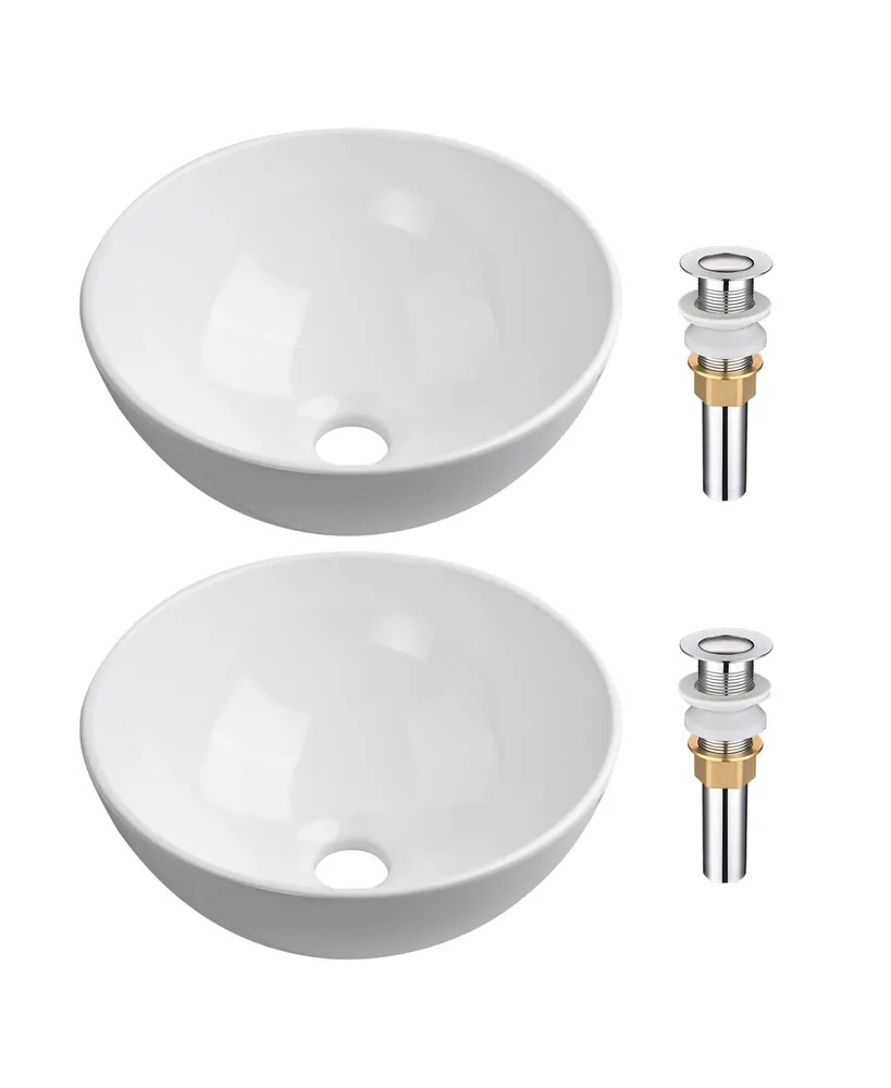 Aquaterior 12" Bathroom Vessel Sink Round Bowl Pop Up Drain Countertop 2 Pack