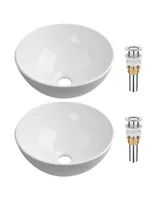 Aquaterior 12" Bathroom Vessel Sink Round Bowl Pop Up Drain Countertop 2 Pack