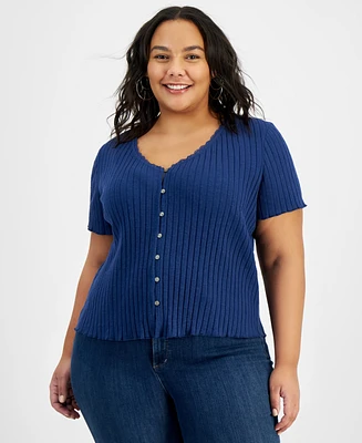 And Now This Trendy Plus Size Ribbed Short-Sleeve Top