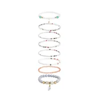 Sohi Women's White Color Pack Of 8 Beaded Strand Bracelet