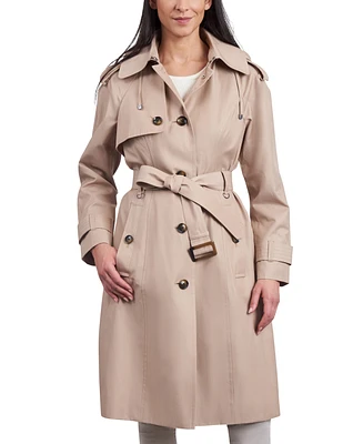 London Fog Women's Belted Hooded Water-Resistant Trench Coat