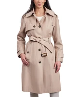 London Fog Women's Belted Hooded Water-Resistant Trench Coat