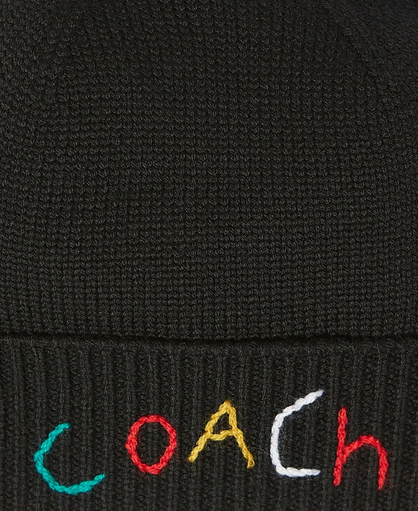 Coach Women's Boxed Embroidered Rib Trim Wool Beanie