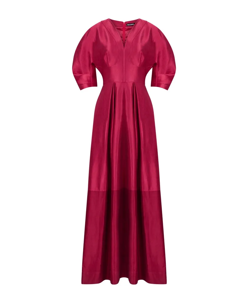 Women's Balloon Sleeve Satin Midi Dress