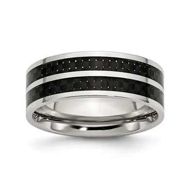 Chisel Stainless Steel Double Row Black Fiber Inlay 8mm Band Ring