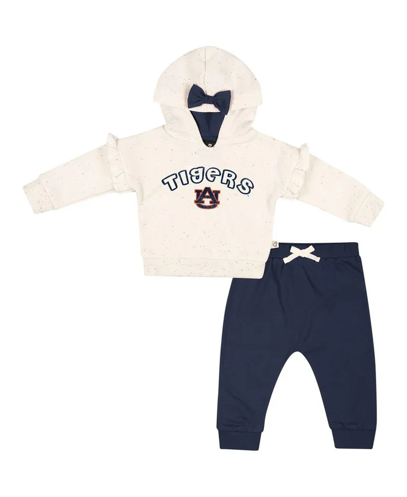 Girls Newborn and Infant Colosseum Natural, Navy Auburn Tigers Pullover Hoodie and Fleece Pants Set