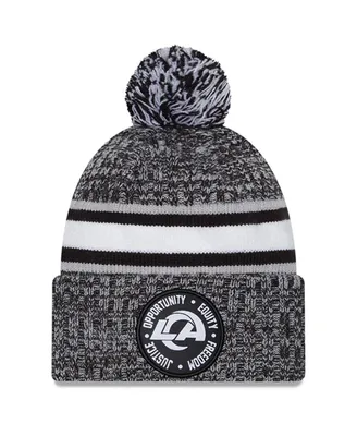 Men's New Era Heather Black Los Angeles Rams 2023 Inspire Change Cuffed Knit Hat with Pom