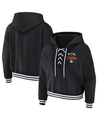 Women's Wear by Erin Andrews Black Miami Dolphins Lace-Up Pullover Hoodie