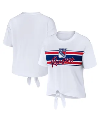 Women's Wear by Erin Andrews White New York Rangers Front Knot T-shirt
