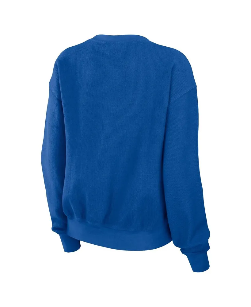 Women's Wear by Erin Andrews Royal Distressed New York Mets Vintage-Like Cord Pullover Sweatshirt