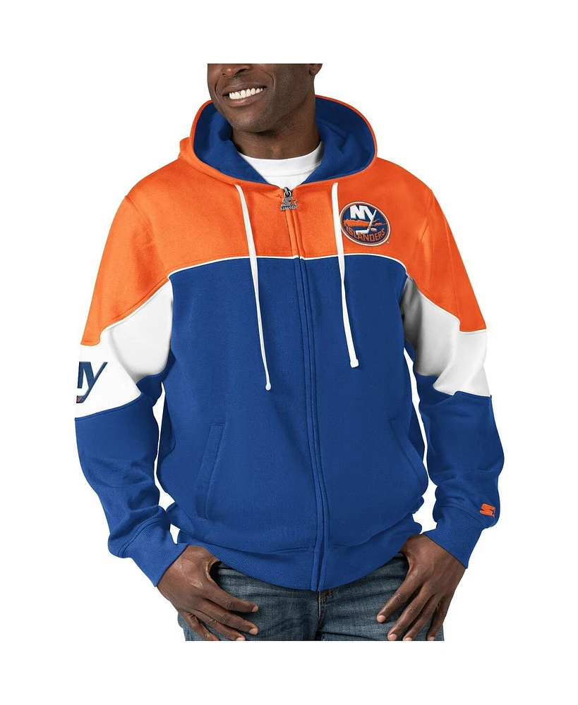 Men's Starter Royal, Orange New York Islanders Power Forward Full-Zip Hoodie