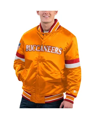 Men's Starter Orange Distressed Tampa Bay Buccaneers Gridiron Classics Home Game Satin Full-Snap Varsity Jacket