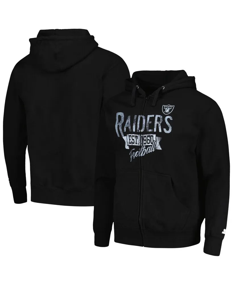 Men's Starter Black Distressed Las Vegas Raiders Domestic Post Season Full-Zip Hoodie