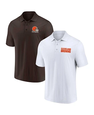 Men's Fanatics White, Brown Cleveland Browns Lockup Two-Pack Polo Shirt Set