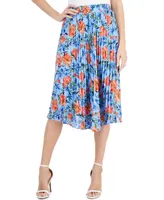 T Tahari Women's Floral Printed Elastic-Waist Pull-On Pleated Midi Skirt