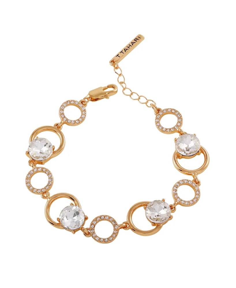 T Tahari Gold-Tone Clear Glass Stone Line Bracelet