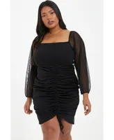 Quiz Plus Mesh Bardot Bodycon Dress