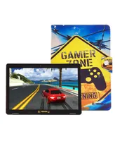 Linsay New 10.1" Tablet Octa Core 128GB Bundle with Gamer Style Case and Kids Smart Watch Selfie & Camera Blue Newest Android 13