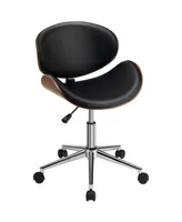 Adjustable Leather Office Chair Swivel Bentwood Desk Chair with Curved Seat-Black