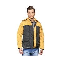 Campus Sutra Men's Mustard Yellow & Carbon Black Zip-Front Puffer Jacket