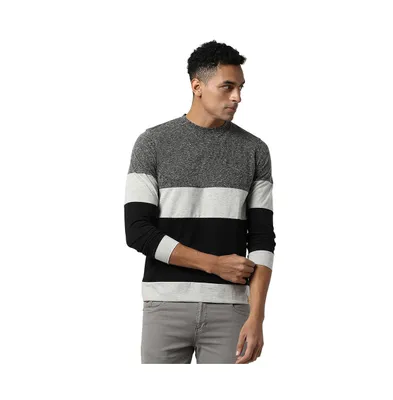 Campus Sutra Men's Black & Grey Heathered Horizontal Striped T-Shirt