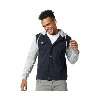 Campus Sutra Men's Grey & Navy Blue Button-Front Jacket With Contrast Detail