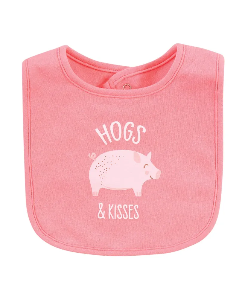 Hudson Baby Infant Girl Cotton Bibs, Hogs And Kisses Set, One Size