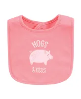 Hudson Baby Infant Girl Cotton Bibs, Hogs And Kisses Set, One Size