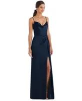 Women's Cowl-Neck Draped Wrap Maxi Dress with Front Slit
