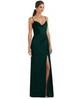 Women's Cowl-Neck Draped Wrap Maxi Dress with Front Slit