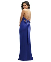 Plunge Halter Open-Back Maxi Bias Dress with Low Tie Back