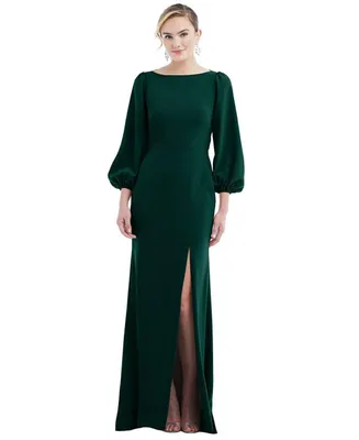 Womens Bishop Sleeve Open-Back Trumpet Gown with Scarf Tie