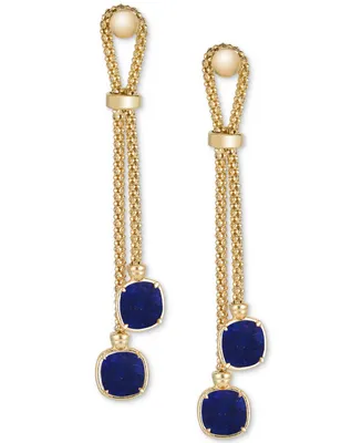 Lapis Lazuli Double Chain Drop Earrings 14k Gold-Plated Sterling Silver (Also Turquoise, Citrine, Amethyst, Garnet & Onyx)