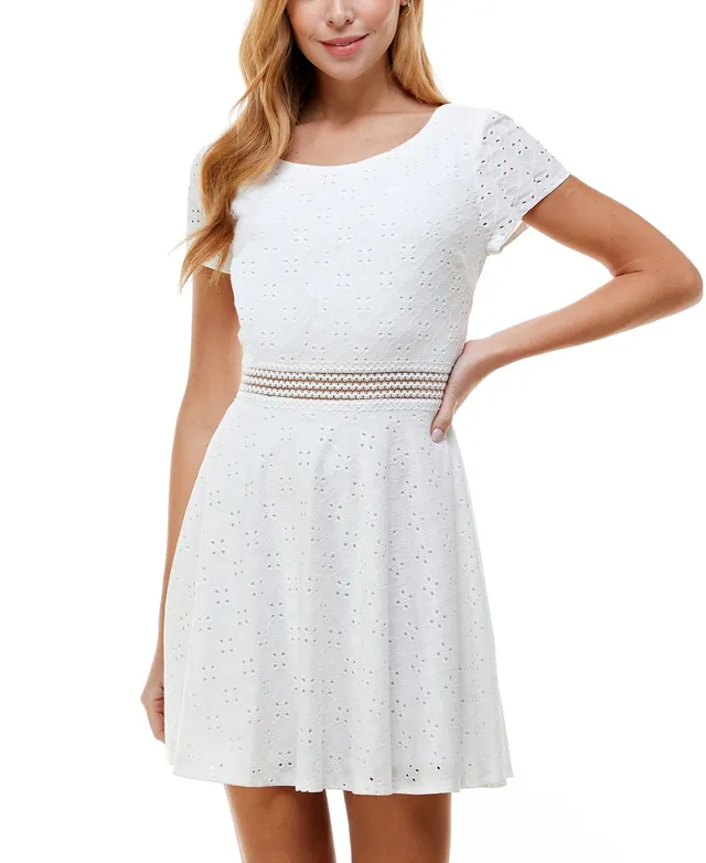 City Studios Juniors' Embroidered Eyelet Skater Dress