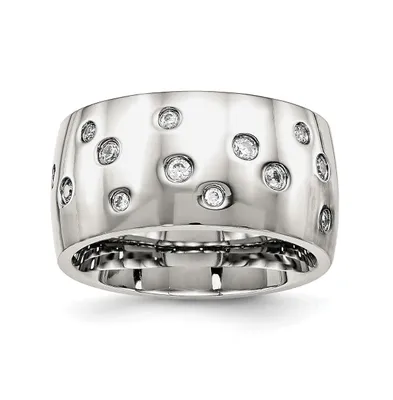 Chisel Stainless Steel Polished Cz 12mm Band Ring