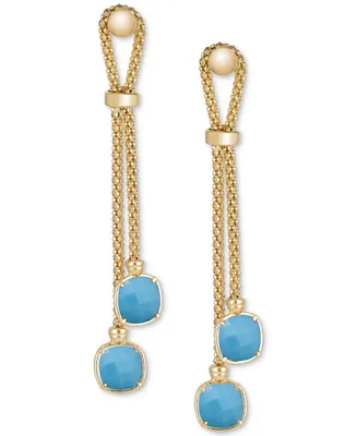 Lapis Lazuli Double Chain Drop Earrings in 14k Gold-Plated Sterling Silver (Also in Onyx & Turquoise)
