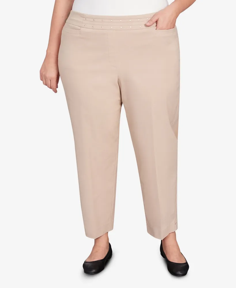 Alfred Dunner Plus Size Neutral Territory Embellished Waist Average Length Pants