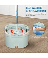 Yescom Square Spin Mop and Bucket Floor Cleaning System Water Filtration 8 Microfiber Mop Pads Green