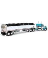 First Gear Dcp 1/64 Teal & White Peterbilt 36in Flattop Sleeper w/ Wilson Commander Grain Trailer