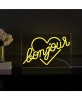 Bonjour Heart Contemporary Glam Acrylic Box Usb Operated Led Neon Light