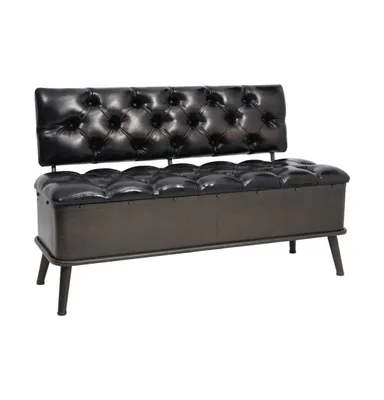 Storage Bench with Backrest 43.3" Black Faux Leather