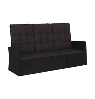 Reclining Patio Bench with Cushions Black 68.1" Poly rattan