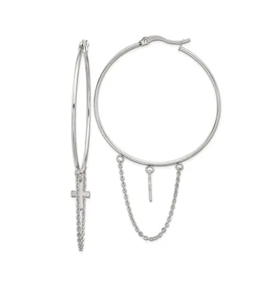 Chisel Stainless Steel Polished Chain and Cross Dangle Hoop Earrings