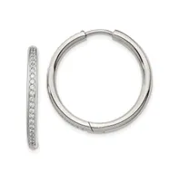 Chisel Stainless Steel Polished with Cz Hinged Hoop Earrings