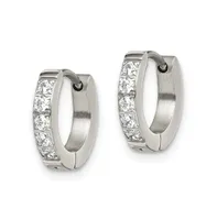Chisel Stainless Steel Polished with Cz Hinged Hoop Earrings