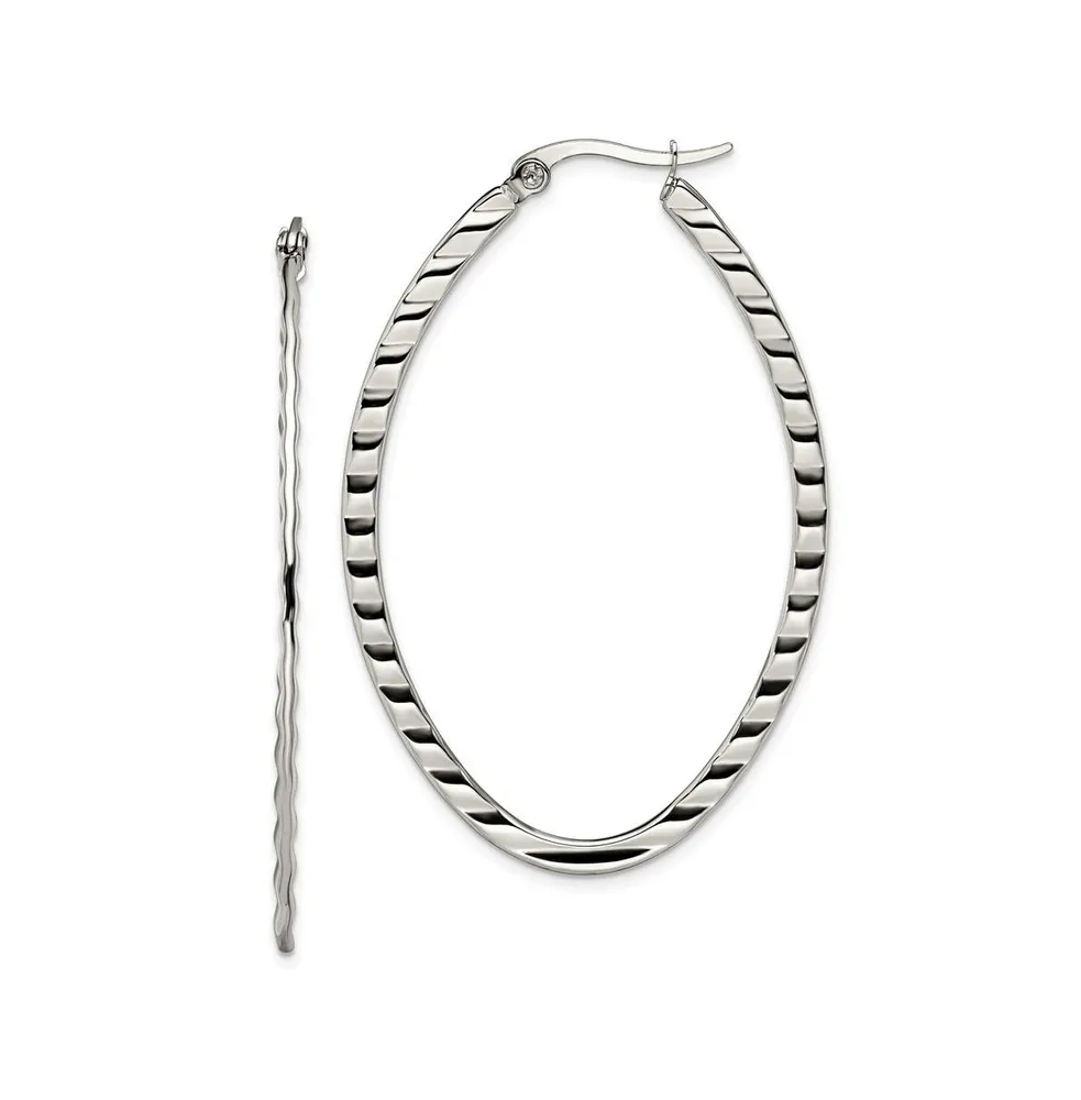 Chisel Stainless Steel Polished and Textured Oval Hoop Earrings